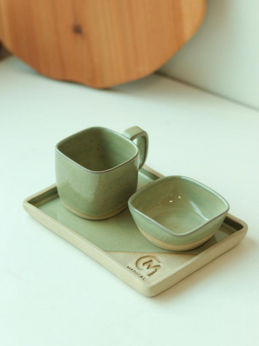 Xícara Quadrada com prato retangular e mini bowl personalizada