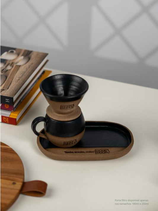 Xícara Esfera com pires alongado e porta filtro personalizada