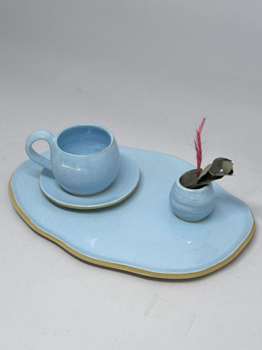 Xícara Esfera com bandeja orgânica e mini vaso personalizada