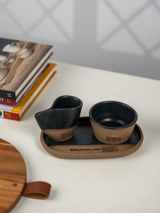 Xícara Andorinha com Pires Alongado e mini bowl personalizada