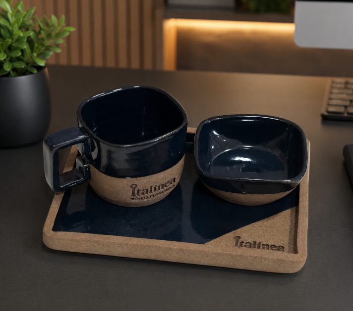 Xícara Quadrada com prato retangular e mini bowl personalizada