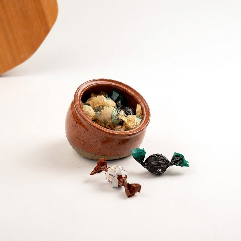 Bomboniere em cerâmica artesanal — argila Flocos, esmalte Sol de Terracota