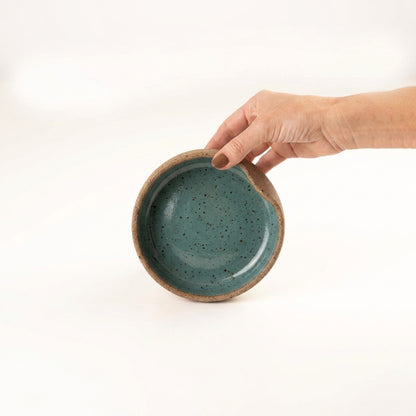 Bowl borda reta amassadinha em cerâmica artesanal — tamanho 13cm x 4cm, argila Flocos, esmalte Verde Exército