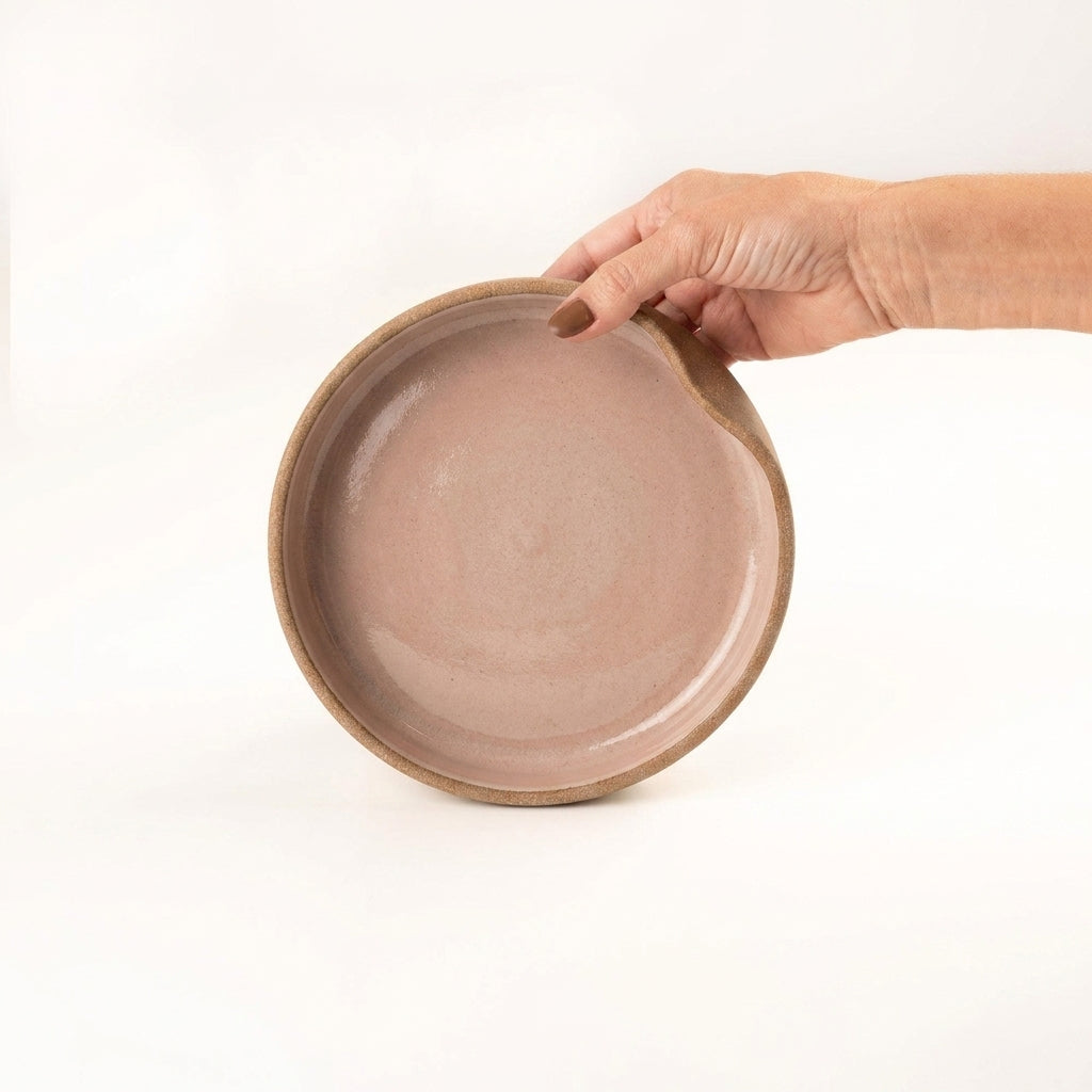 Bowl borda reta amassadinha em cerâmica artesanal — tamanho 19cm x 4cm, argila Cappuccino, esmalte Nude