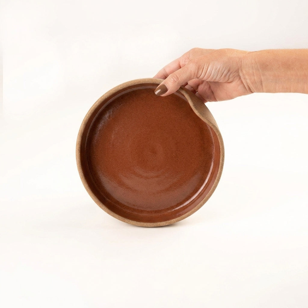Bowl borda reta amassadinha em cerâmica artesanal — tamanho 19cm x 4cm, argila Cappuccino, esmalte Sol de Terracota