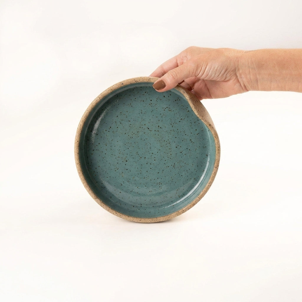 Bowl borda reta amassadinha em cerâmica artesanal — tamanho 19cm x 4cm, argila Flocos, esmalte Verde Exército