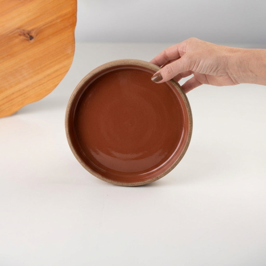 Bowl borda reta em cerâmica artesanal — tamanho 19cm x 4cm, argila Cappuccino, esmalte Sol de Terracota
