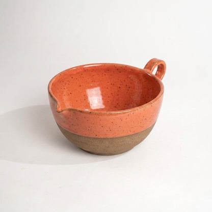 Bowl grande para bolo em cerâmica artesanal — argila Flocos, esmalte Laranja Intenso