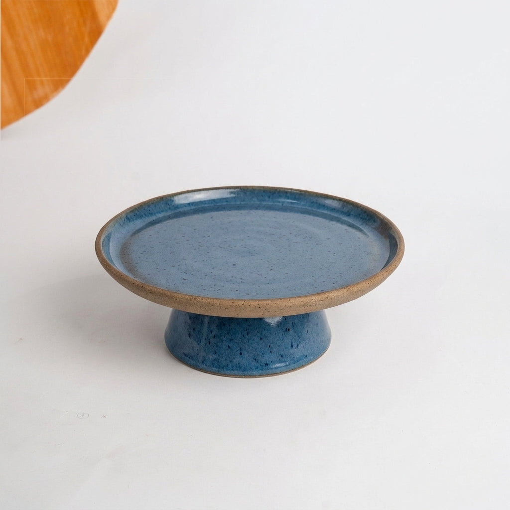 Bowl-leira AMME em cerâmica artesanal — tamanho 24cm, argila Cappuccino, esmalte Azul Safira