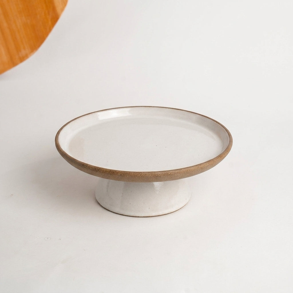 Bowl-leira AMME em cerâmica artesanal — tamanho 24cm, argila Cappuccino, esmalte Branco AMME