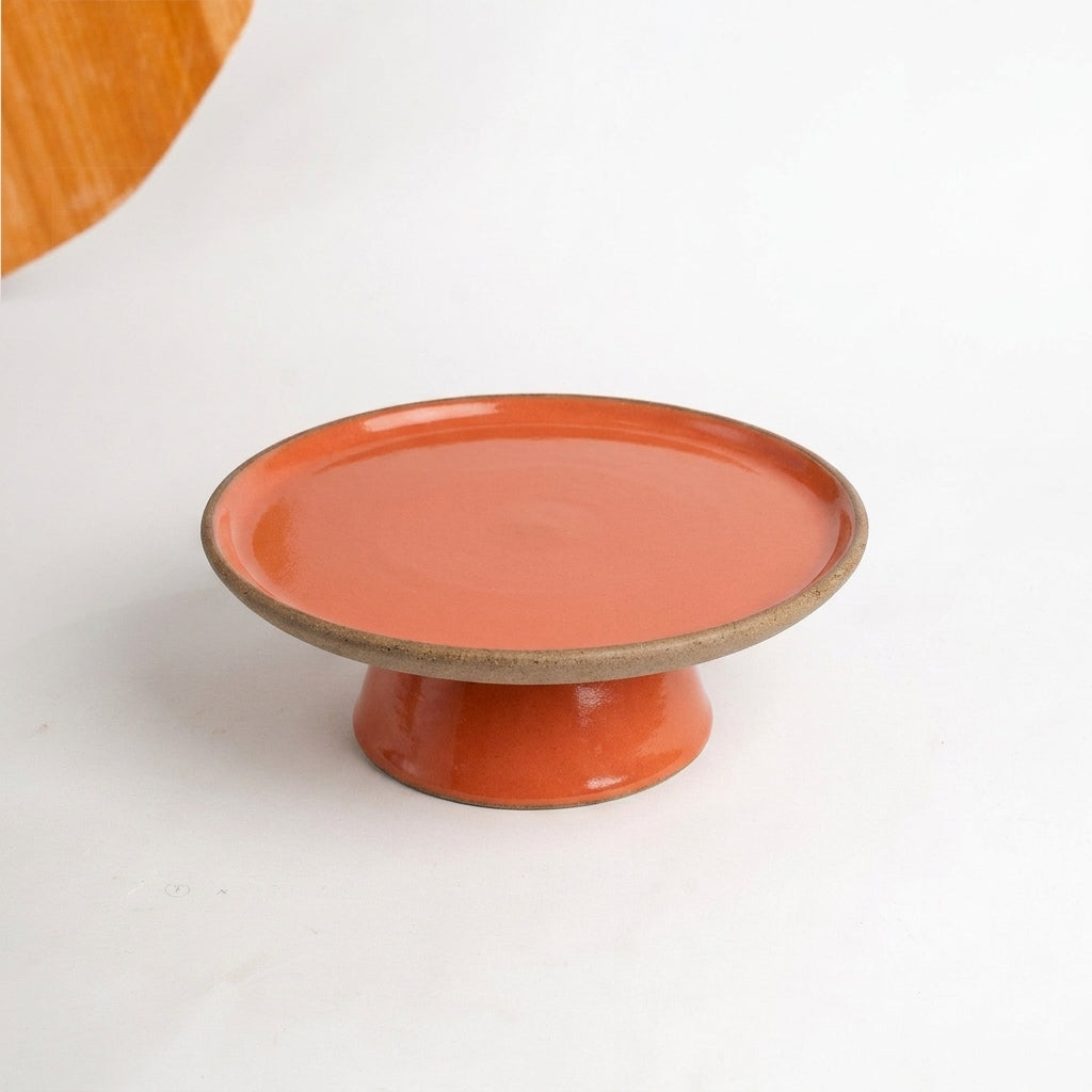 Bowl-leira AMME em cerâmica artesanal — tamanho 24cm, argila Cappuccino, esmalte Laranja Intenso