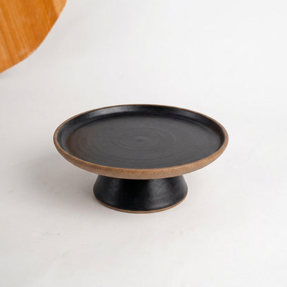 Bowl-leira AMME em cerâmica artesanal — tamanho 24cm, argila Cappuccino, esmalte Preto Acetinado