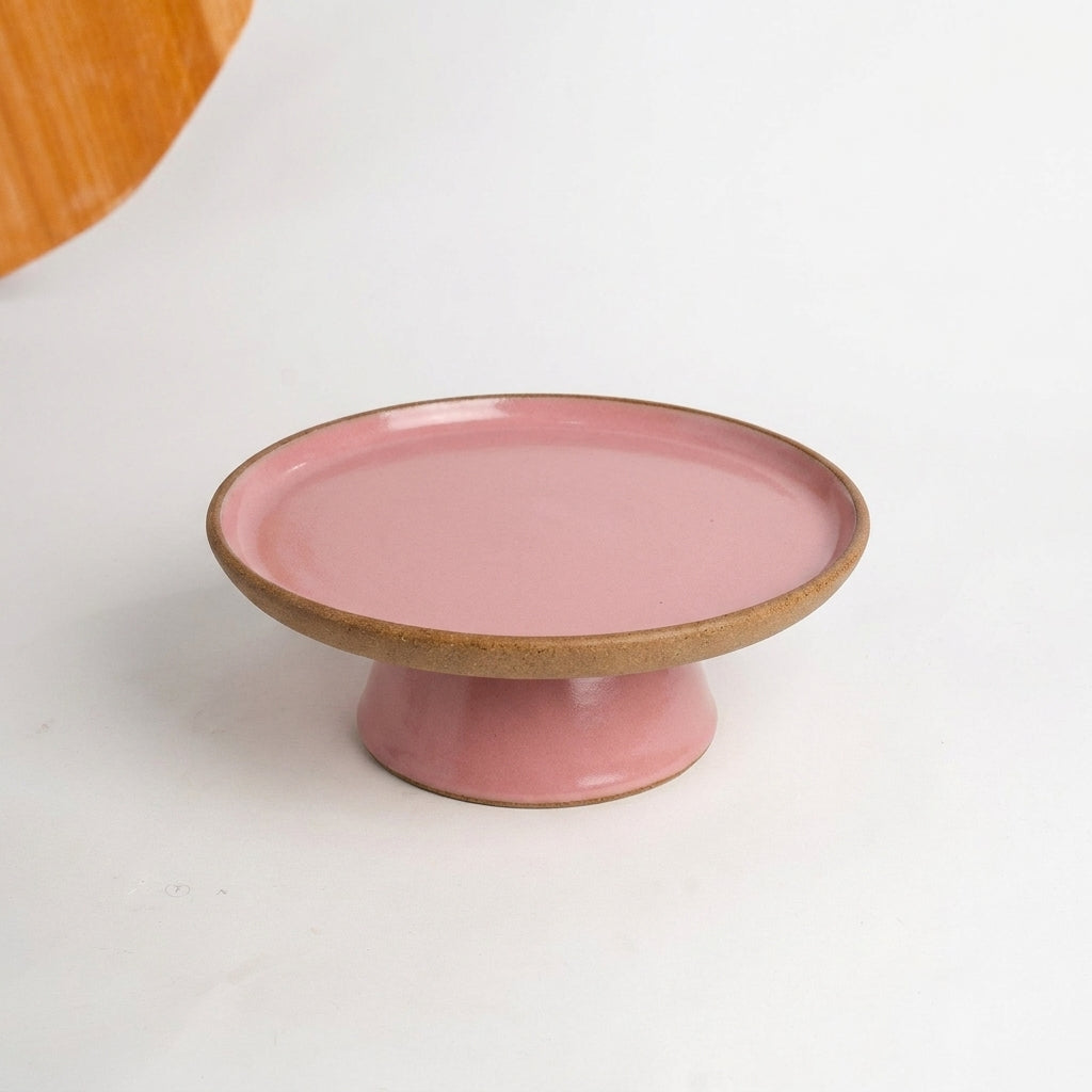 Bowl-leira AMME em cerâmica artesanal — tamanho 24cm, argila Cappuccino, esmalte Rosa Barbie