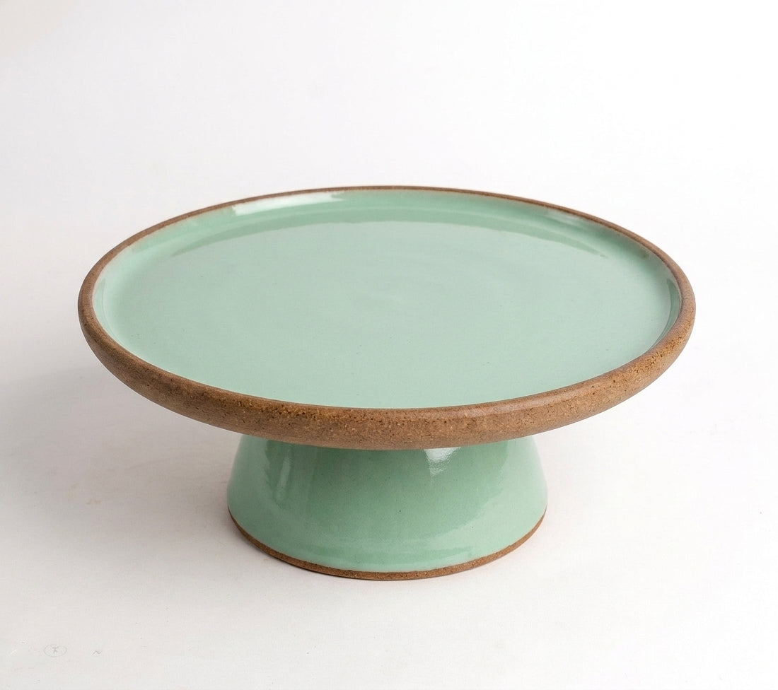 Bowl-leira AMME em cerâmica artesanal — tamanho 24cm, argila Cappuccino, esmalte Verde Menta