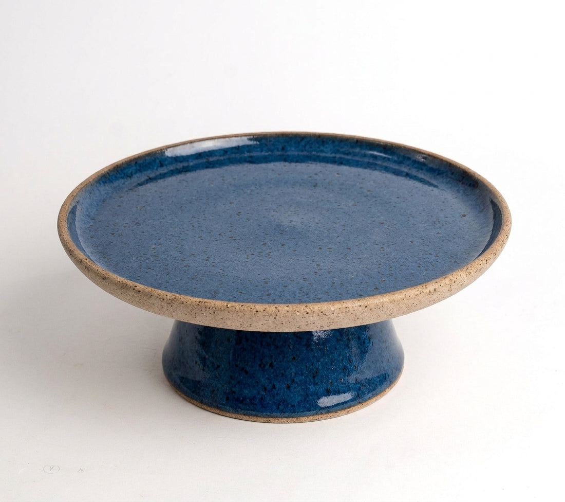 Bowl-leira AMME em cerâmica artesanal — tamanho 24cm, argila Flocos, esmalte Azul Safira