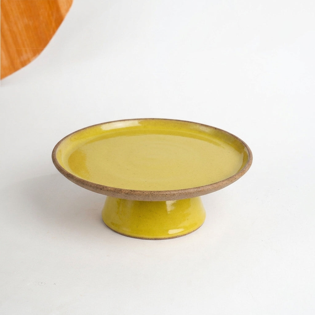 Bowl-leira AMME em cerâmica artesanal — tamanho 29cm, argila Cappuccino, esmalte Amarelo Intenso