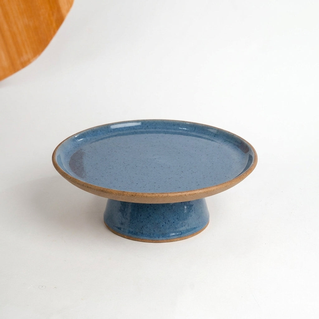 Bowl-leira AMME em cerâmica artesanal — tamanho 29cm, argila Cappuccino, esmalte Azul Safira