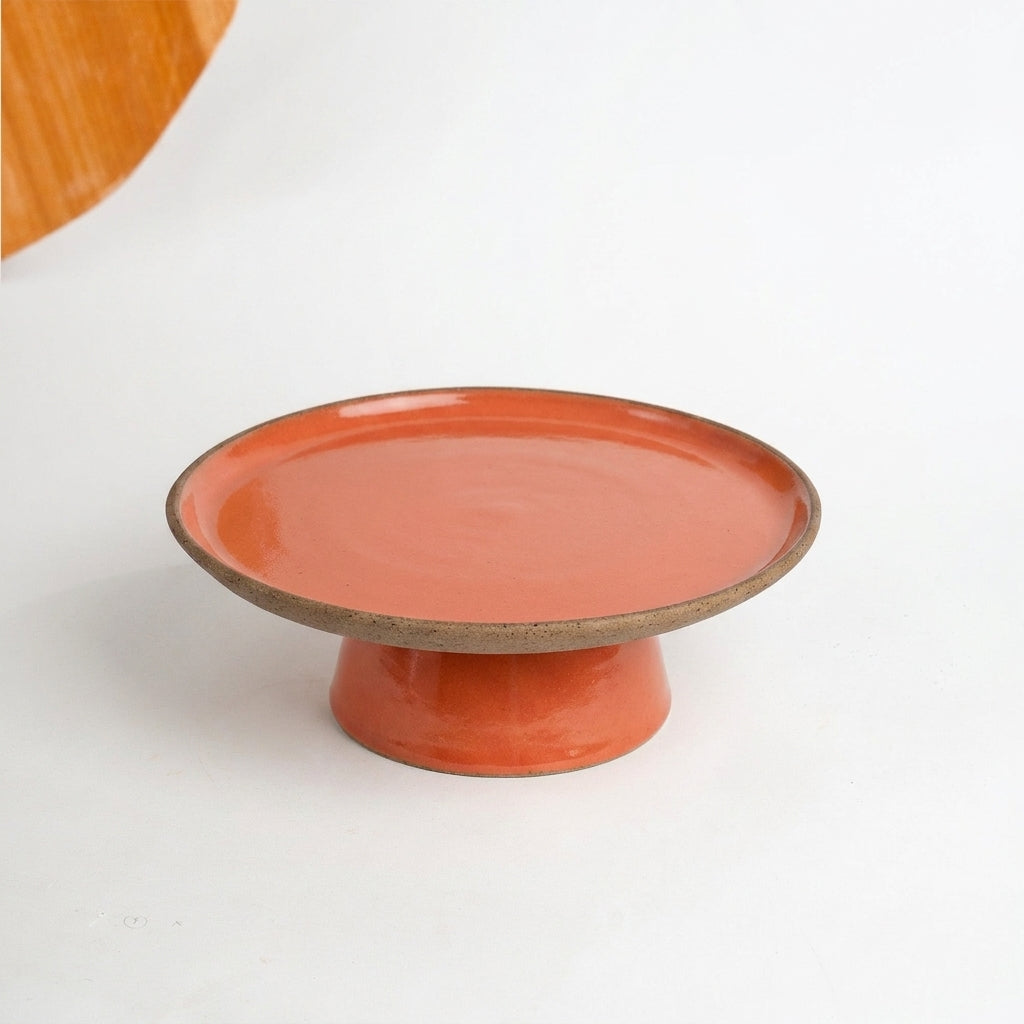 Bowl-leira AMME em cerâmica artesanal — tamanho 29cm, argila Cappuccino, esmalte Laranja Intenso