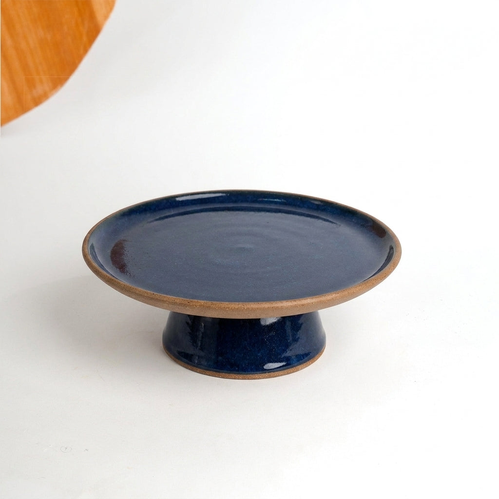 Bowl-leira AMME em cerâmica artesanal — tamanho 29cm, argila Cappuccino, esmalte Lazuli