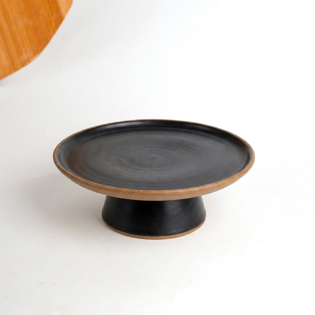 Bowl-leira AMME em cerâmica artesanal — tamanho 29cm, argila Cappuccino, esmalte Preto Acetinado