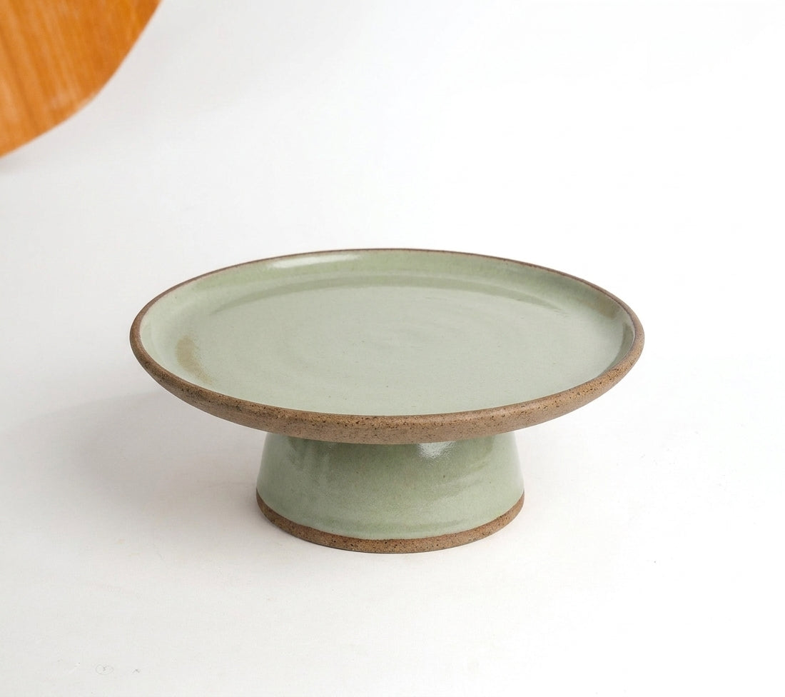 Bowl-leira AMME em cerâmica artesanal — tamanho 29cm, argila Cappuccino, esmalte Verde Pompeia