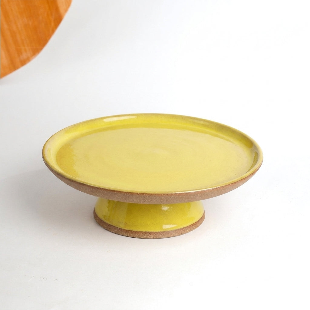 Bowl-leira AMME em cerâmica artesanal — tamanho 31cm, argila Cappuccino, esmalte Amarelo Intenso