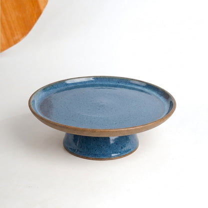 Bowl-leira AMME em cerâmica artesanal — tamanho 31cm, argila Cappuccino, esmalte Azul Safira