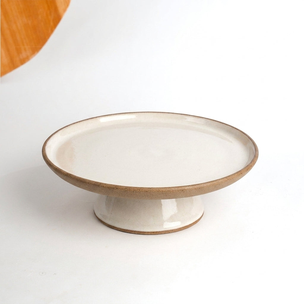Bowl-leira AMME em cerâmica artesanal — tamanho 31cm, argila Cappuccino, esmalte Branco AMME