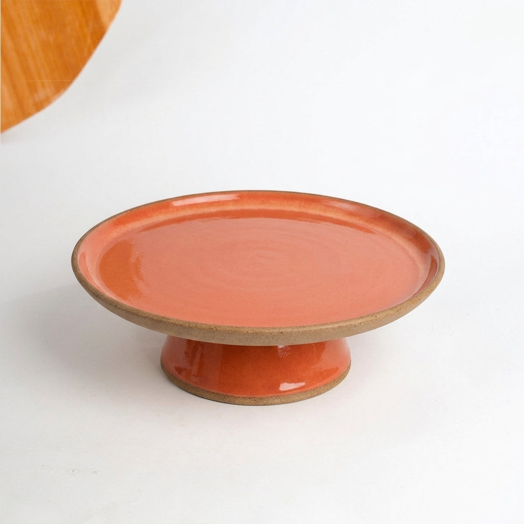 Bowl-leira AMME em cerâmica artesanal — tamanho 31cm, argila Cappuccino, esmalte Laranja Intenso