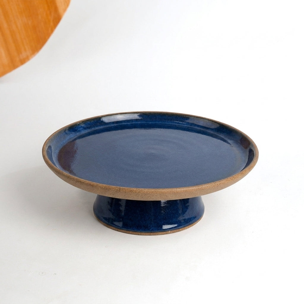 Bowl-leira AMME em cerâmica artesanal — tamanho 31cm, argila Cappuccino, esmalte Lazuli