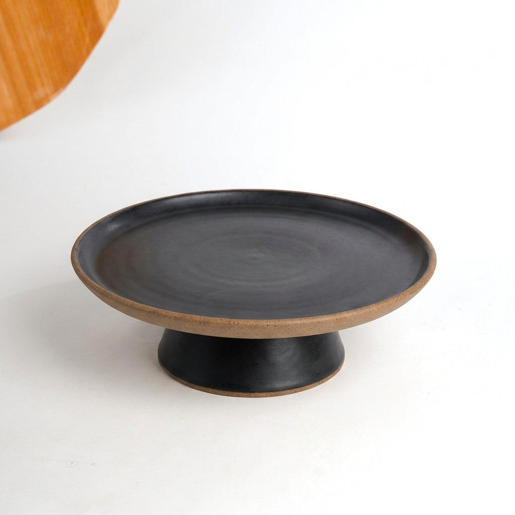 Bowl-leira AMME em cerâmica artesanal — tamanho 31cm, argila Cappuccino, esmalte Preto Acetinado