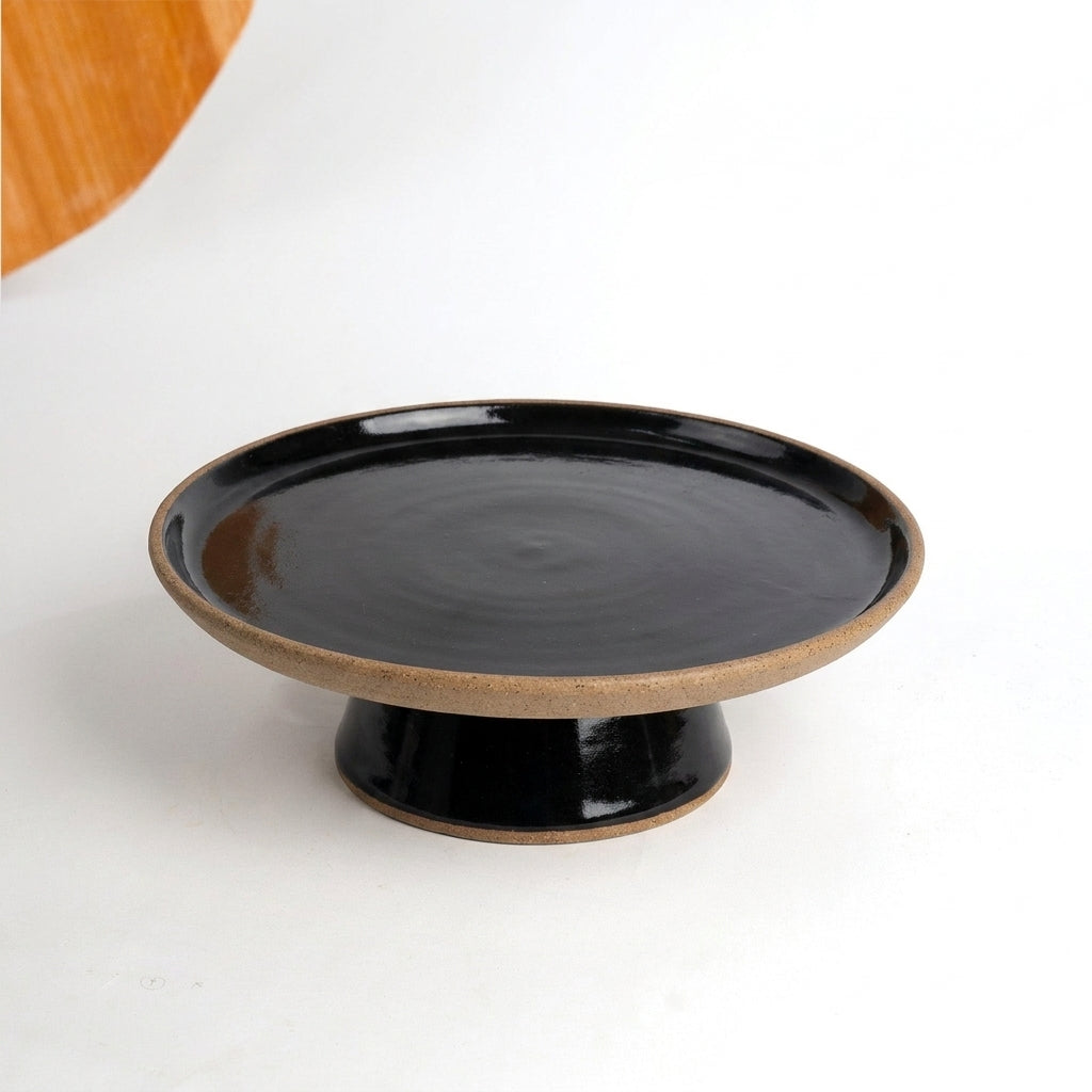 Bowl-leira AMME em cerâmica artesanal — tamanho 31cm, argila Cappuccino, esmalte Preto Ébano