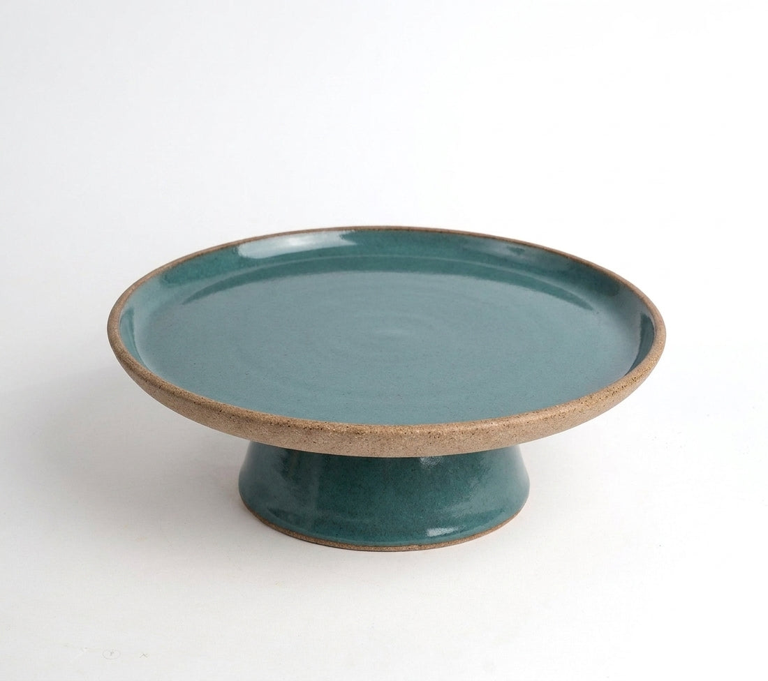 Bowl-leira AMME em cerâmica artesanal — tamanho 31cm, argila Cappuccino, esmalte Verde Exército