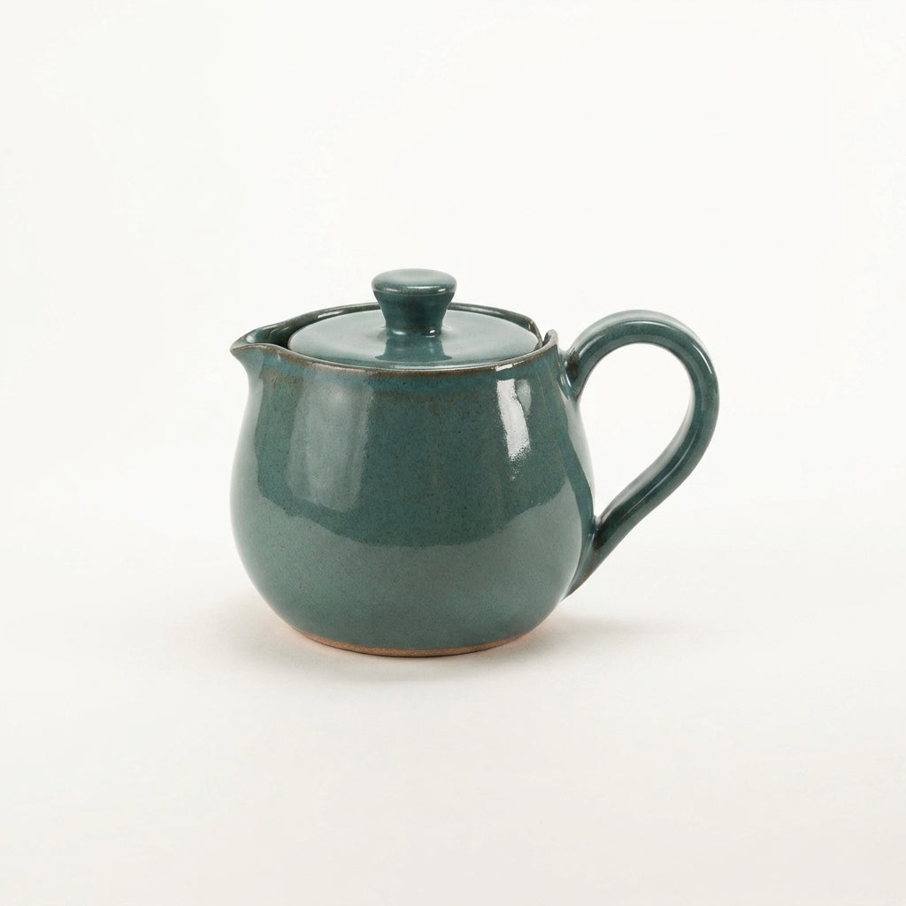 Bule Cumbuca em cerâmica artesanal — argila Cappuccino, esmalte Verde Exército