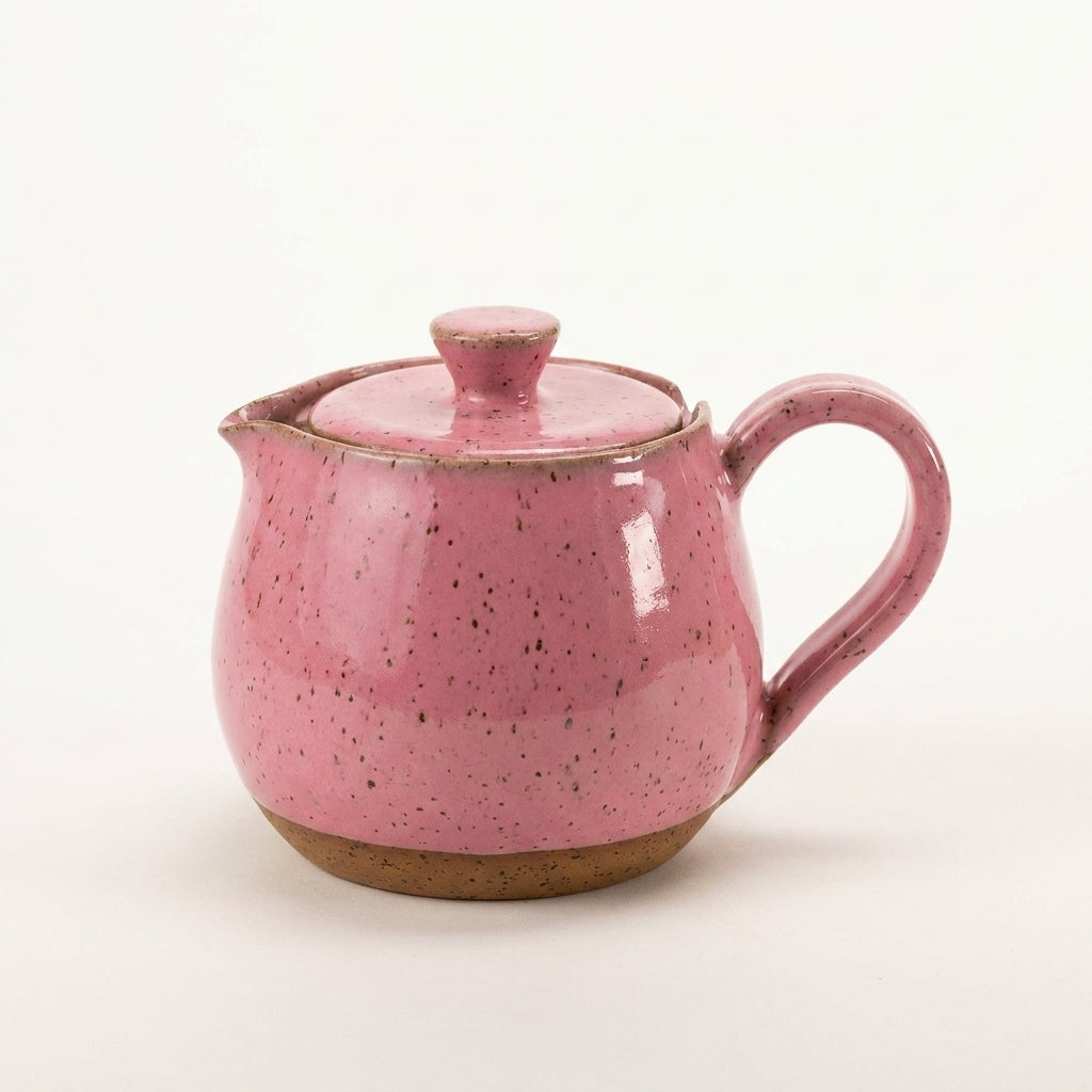 Bule Cumbuca em cerâmica artesanal — argila Flocos, esmalte Rosa Barbie