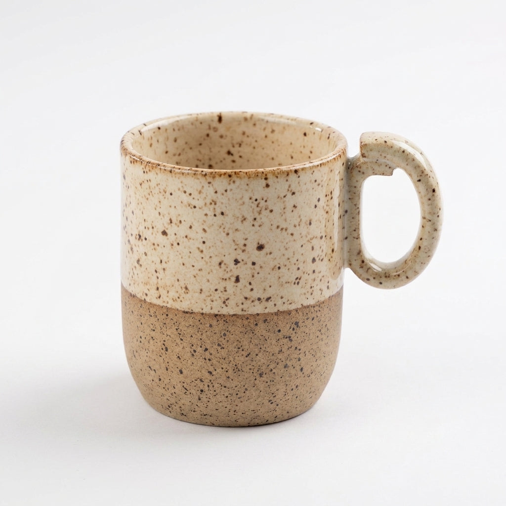 Caneca Encontro em cerâmica artesanal — argila Flocos, esmalte Pedra Sabão