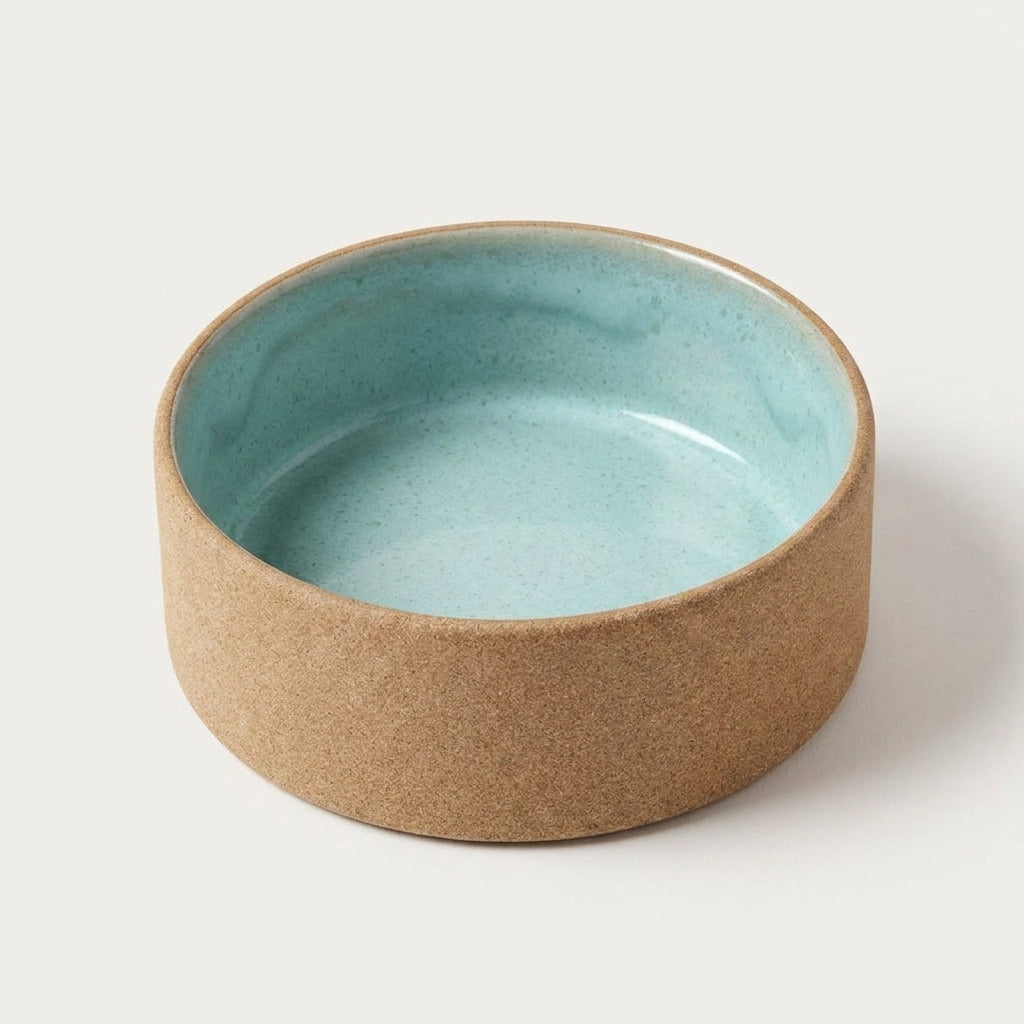 Comedouro Pet em cerâmica artesanal — tamanho 11 Ø X 4 CM, argila Cappuccino, esmalte Jujuba
