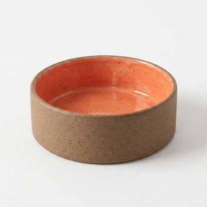 Comedouro Pet em cerâmica artesanal — tamanho 11 Ø X 4 CM, argila Flocos, esmalte Laranja Intenso