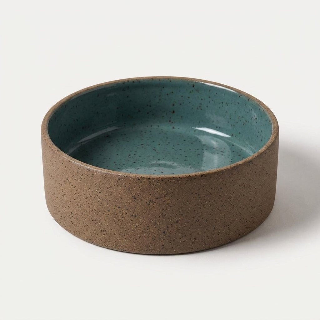 Comedouro Pet em cerâmica artesanal — tamanho 11 Ø X 4 CM, argila Flocos, esmalte Verde Exército