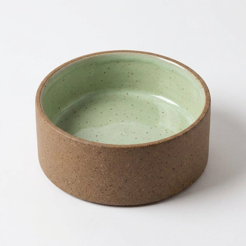 Comedouro Pet em cerâmica artesanal — tamanho 11 Ø X 4 CM, argila Flocos, esmalte Verde Menta