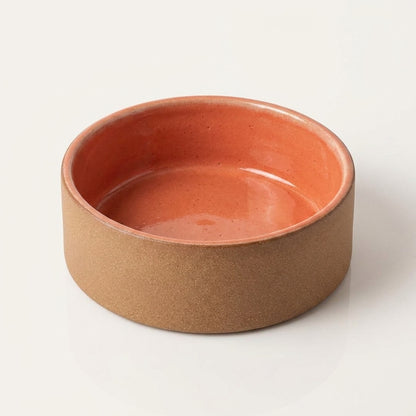 Comedouro Pet em cerâmica artesanal — tamanho 15 Ø x 5 CM, argila Cappuccino, esmalte Laranja Intenso
