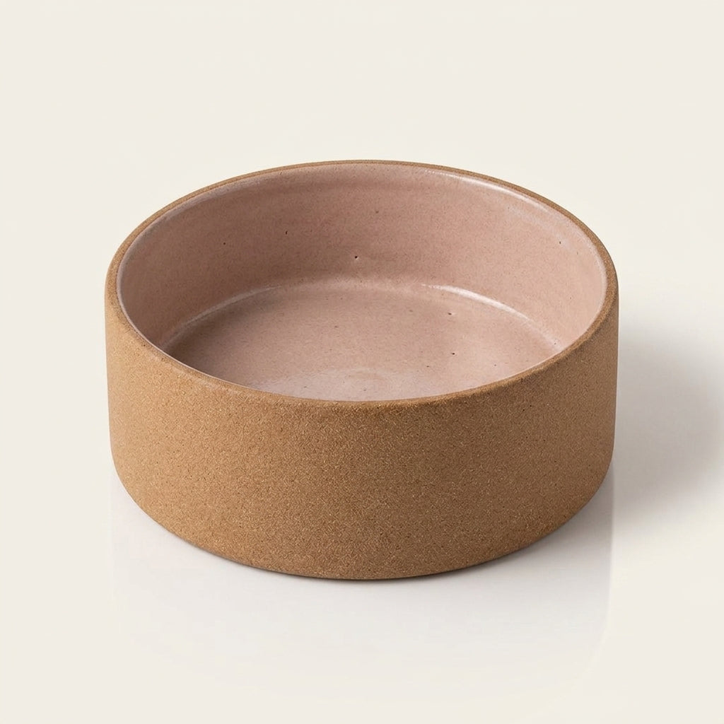 Comedouro Pet em cerâmica artesanal — tamanho 15 Ø x 5 CM, argila Cappuccino, esmalte Nude