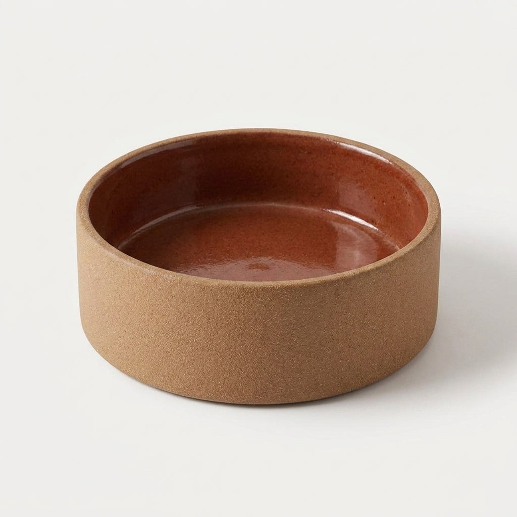 Comedouro Pet em cerâmica artesanal — tamanho 15 Ø x 5 CM, argila Cappuccino, esmalte Sol de Terracota