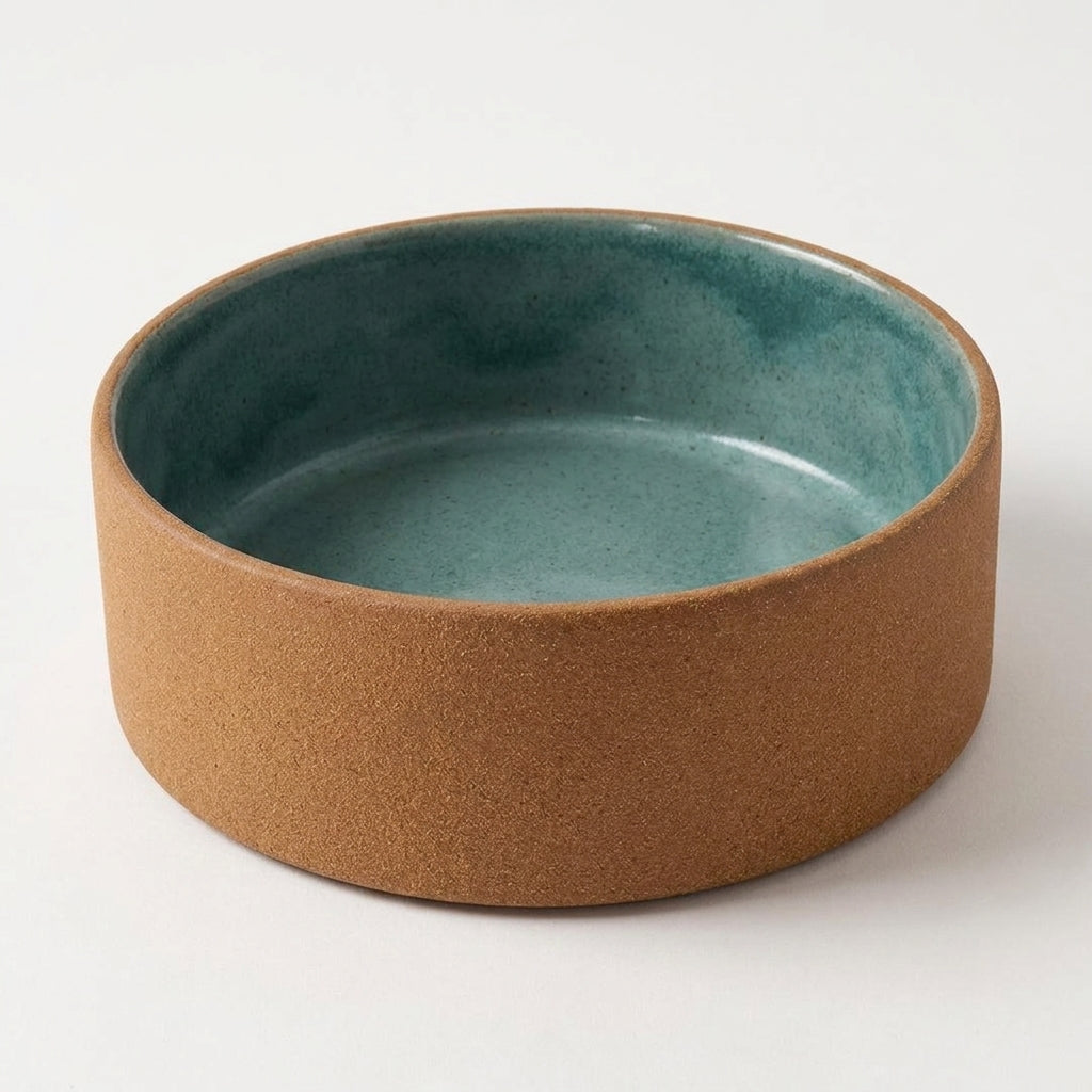 Comedouro Pet em cerâmica artesanal — tamanho 15 Ø x 5 CM, argila Cappuccino, esmalte Verde Exército