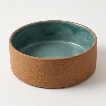 Comedouro Pet em cerâmica artesanal — tamanho 15 Ø x 5 CM, argila Cappuccino, esmalte Verde Exército