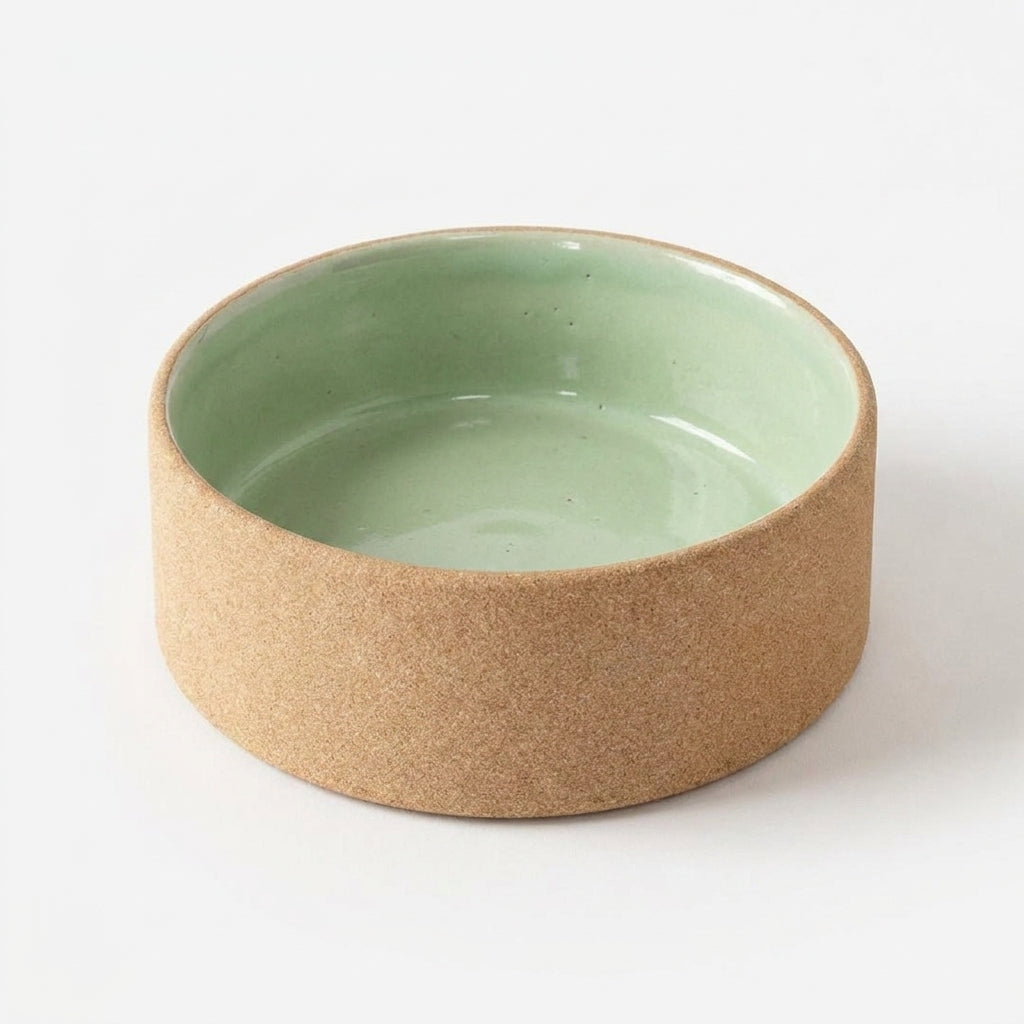 Comedouro Pet em cerâmica artesanal — tamanho 15 Ø x 5 CM, argila Cappuccino, esmalte Verde Menta