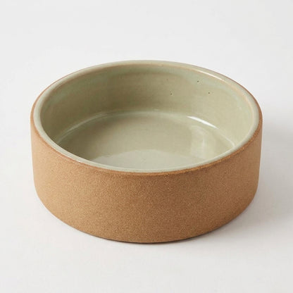 Comedouro Pet em cerâmica artesanal — tamanho 15 Ø x 5 CM, argila Cappuccino, esmalte Verde Pompeia