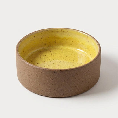 Comedouro Pet em cerâmica artesanal — tamanho 15 Ø x 5 CM, argila Flocos, esmalte Amarelo Intenso