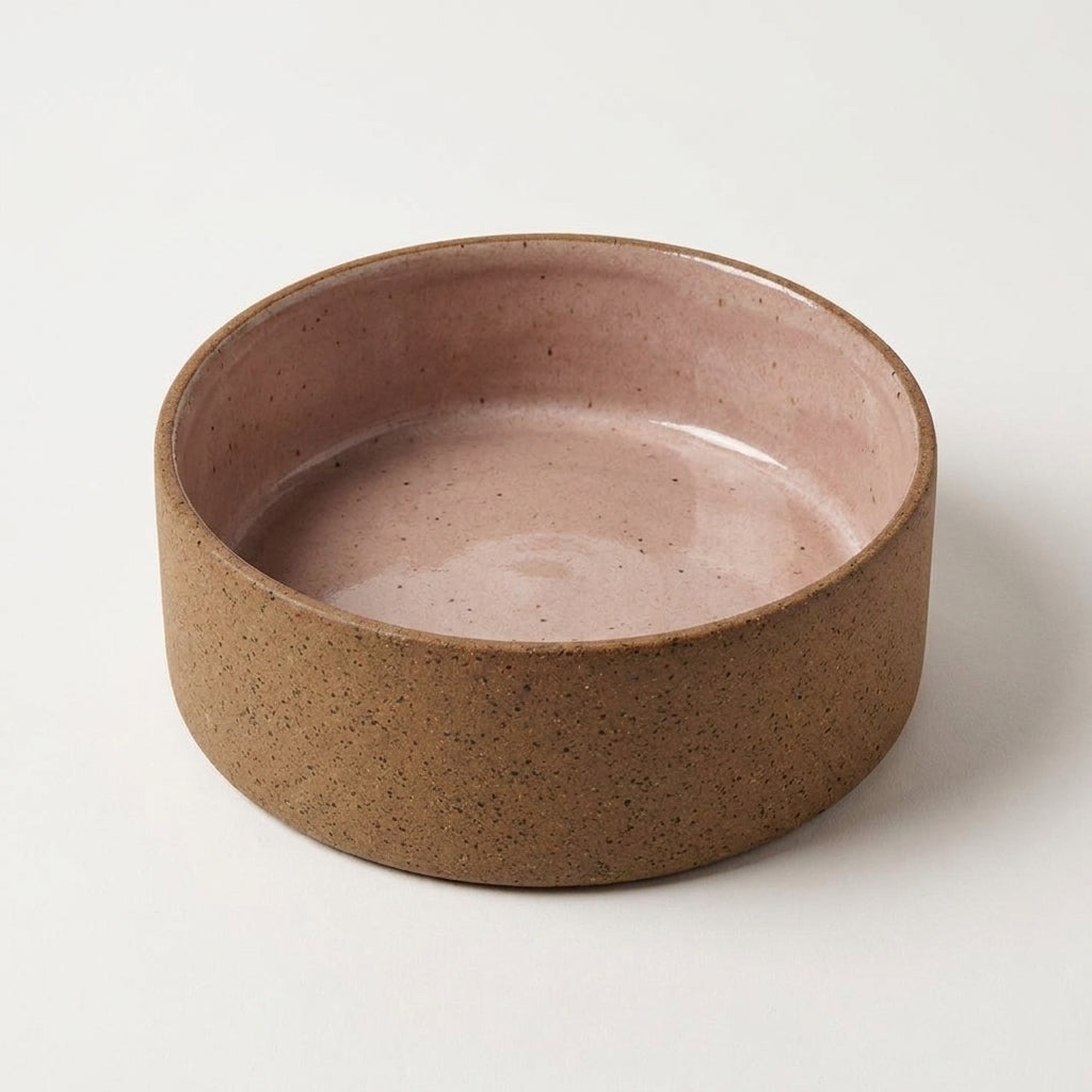 Comedouro Pet em cerâmica artesanal — tamanho 15 Ø x 5 CM, argila Flocos, esmalte Nude
