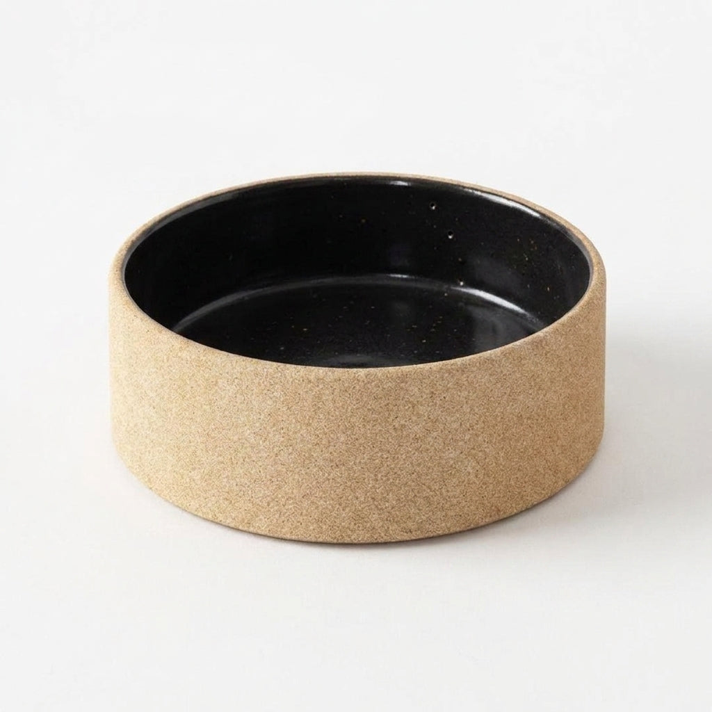 Comedouro Pet em cerâmica artesanal — tamanho 15 Ø x 5 CM, argila Flocos, esmalte Preto Ébano